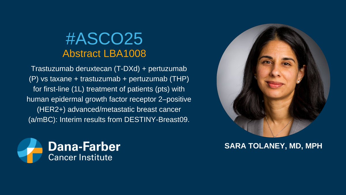 Dana-Farber News (@danafarbernews) on Twitter photo Now at <a href="/ASCO/">ASCO</a>, <a href="/DanaFarber/">Dana-Farber</a>’s Sara Tolaney, MD, shares results of DESTINY-09: TdxD + pertuzumab nearly doubled PFS in pts with newly dx HER2+ mbc. Findings could be new standard of care for these pts for the first time in a decade. <a href="/DFCI_BreastOnc/">Dana-Farber’s Breast Oncology Center</a> #ASCO25
➡️ Now at <a href="/ASCO/">ASCO</a>, <a href="/DanaFarber/">Dana-Farber</a>’s Sara Tolaney, MD, shares results of DESTINY-09: TdxD + pertuzumab nearly doubled PFS in pts with newly dx HER2+ mbc. Findings could be new standard of care for these pts for the first time in a decade. <a href="/DFCI_BreastOnc/">Dana-Farber’s Breast Oncology Center</a> #ASCO25
➡️