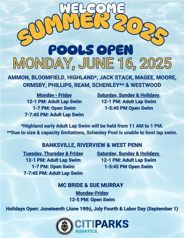 City of Pittsburgh (@pittsburgh) on Twitter photo The 16 CitiParks Pools opening for Summer 2025 were announced today!  
 
To learn more information, click here:  pittsburghpa.gov/Recreation-Eve…
See Press Release here: bit.ly/4kjje0r The 16 CitiParks Pools opening for Summer 2025 were announced today!  
 
To learn more information, click here:  pittsburghpa.gov/Recreation-Eve…
See Press Release here: bit.ly/4kjje0r