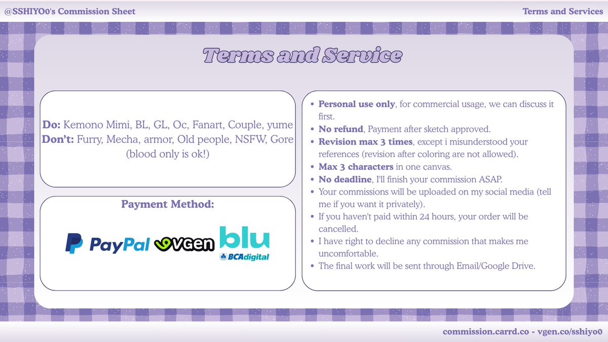 [Like and RT are very appreciated]

COMMISSIONS OPEN❗️ for local (IDN)  &amp; international⭐️

Inter cms on VGen⤳🔗vgen.co/sshiyo0
More info⤳🔗commisshiy.carrd.co

#Commission #opencommission #commissionopen