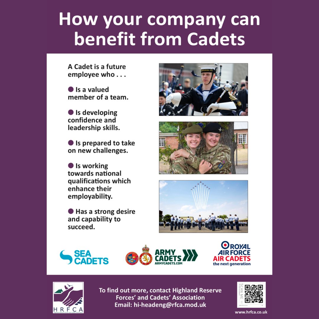 Highland Reserve Forces' and Cadets' Association (@hrfca) on Twitter photo Find out how your company can benefit from #Cadets! #MondayMotivation
<a href="/SeaCadetsUK/">Sea Cadets</a> <a href="/ArmyCadetsUK/">Army Cadets UK</a> <a href="/aircadets/">RAF Air Cadets</a> Find out how your company can benefit from #Cadets! #MondayMotivation
<a href="/SeaCadetsUK/">Sea Cadets</a> <a href="/ArmyCadetsUK/">Army Cadets UK</a> <a href="/aircadets/">RAF Air Cadets</a>