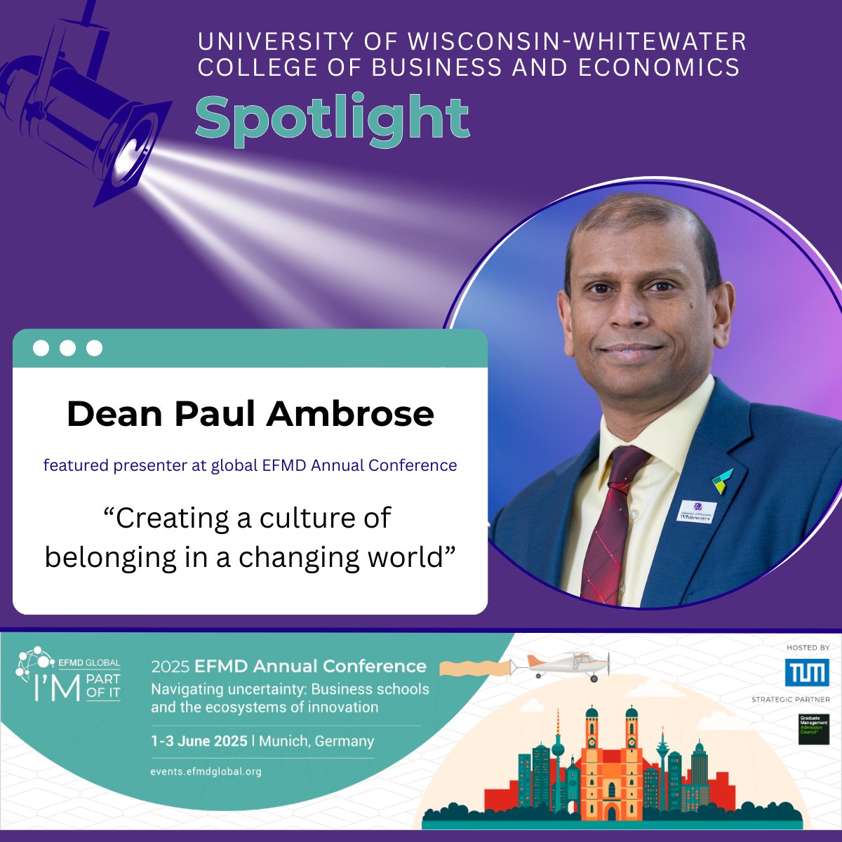 CoBE shines a spotlight on Dr. Paul Ambrose, dean of the College of Business and Economics for his involvement in the 2025 European Foundation for Management Development’s (EFMD) Annual Conference. 
#EFMDAnnual