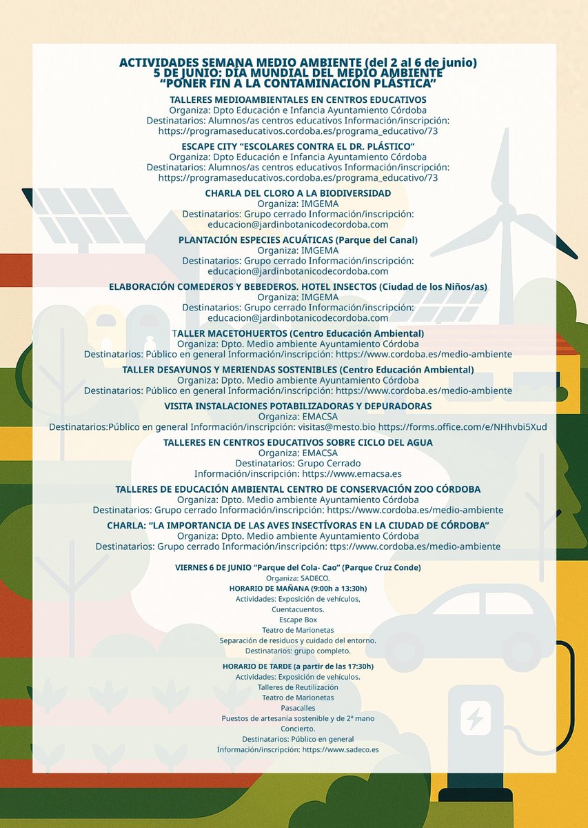 RJB Córdoba (@botanicord) on Twitter photo A partir de hoy podéis disfrutar de actividades para celebrar el Día Mundial del Medio Ambiente, en las que participamos junto a <a href="/sadecocordoba/">Sadeco Córdoba</a> <a href="/emacsa_es/">@Emacsa_es</a> <a href="/ZooCordoba/">Zoo de Córdoba</a> y la Delegación de Educación e Infancia del <a href="/ayuncordoba_es/">Ayuntamiento Córdoba</a>
#educación #medioambiente #sostenibilidad #talleres A partir de hoy podéis disfrutar de actividades para celebrar el Día Mundial del Medio Ambiente, en las que participamos junto a <a href="/sadecocordoba/">Sadeco Córdoba</a> <a href="/emacsa_es/">@Emacsa_es</a> <a href="/ZooCordoba/">Zoo de Córdoba</a> y la Delegación de Educación e Infancia del <a href="/ayuncordoba_es/">Ayuntamiento Córdoba</a>
#educación #medioambiente #sostenibilidad #talleres