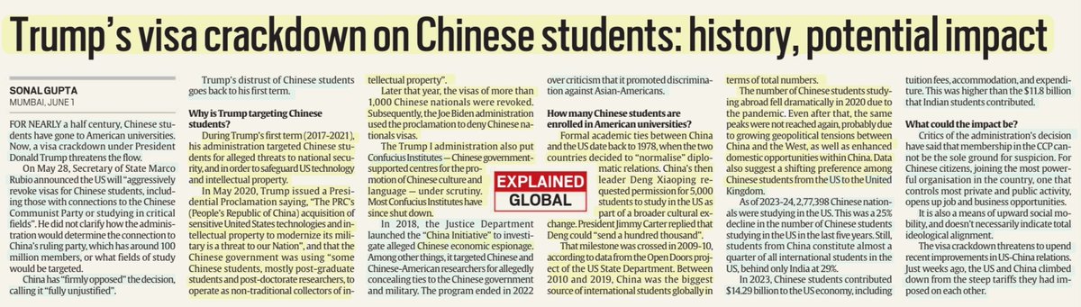 imRavikantYadav's tweet image. &apos;Trump&apos;s visa crackdown on Chinese students: history, potential impact&apos;

:Details by Ms Sonal Gupta
@SonalGupta97 

#Trump #Visa #Crackdown #Chinese #student 
#ConfuciusInstitutes
#ChinaInitiative #Economic  #Espionage
#USA #UnitedKingdom
#education #History 

#UPSC 

Source: IE