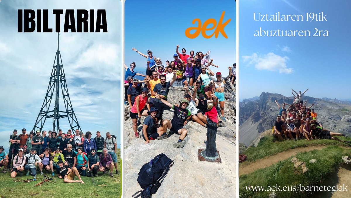 AEK (@aek_eus) on Twitter photo 🌄🫀Mendia eta euskara.
🤩Euskal Herriko txokorik ederrak ezagutu, mintzapraktika eroso egin bitartean.
👥Lagun euskaldunak ezagutu.
🥾Ibiltaria, oporrak modu ezberdinean bizi nahi?
☀️Udan ere #EuskarazEroso!
🔗aek.eus/barnetegiak 
#EuskarazErosoBizitzeko #euskaraikasi 🌄🫀Mendia eta euskara.
🤩Euskal Herriko txokorik ederrak ezagutu, mintzapraktika eroso egin bitartean.
👥Lagun euskaldunak ezagutu.
🥾Ibiltaria, oporrak modu ezberdinean bizi nahi?
☀️Udan ere #EuskarazEroso!
🔗aek.eus/barnetegiak 
#EuskarazErosoBizitzeko #euskaraikasi