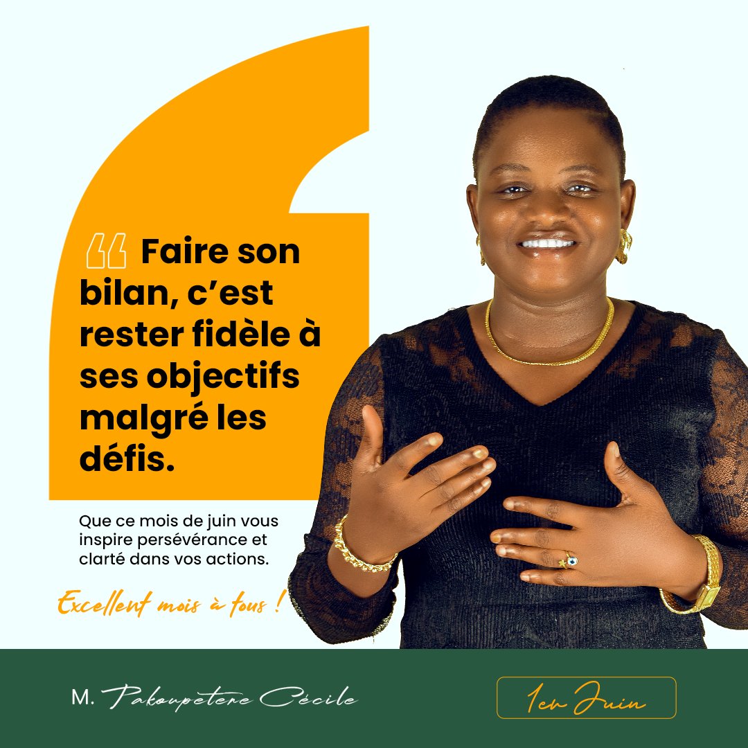 ✨ Faire son #bilan, c’est aussi réaffirmer son #engagement malgré les défis.

✨️ Que ce mois de #juin soit fait de clarté, de persévérance et d’avancées concrètes. 💪🏽

● Évaluez
● Ajustez
● Avancez

🌟 Excellent #Juin2025 à tous !

#Objectifs2025 
#Persévérance