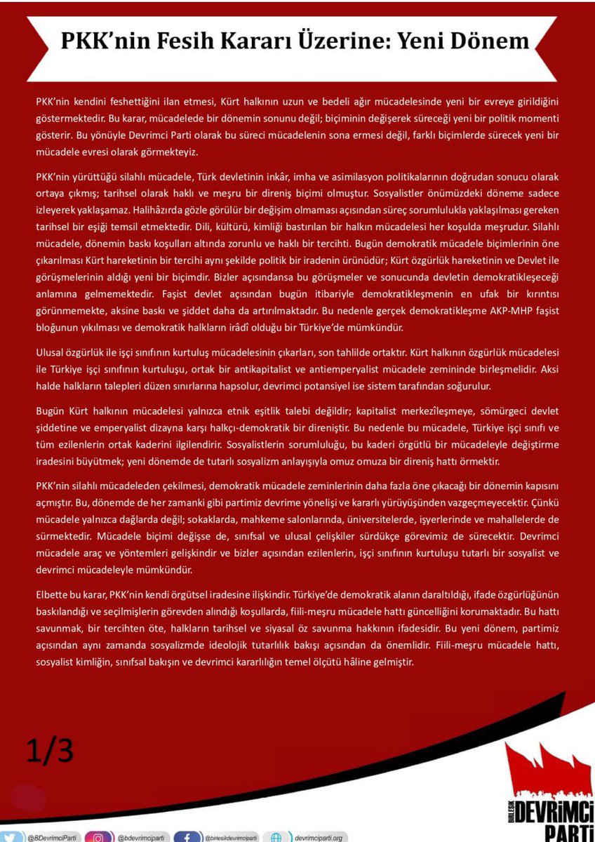 BDevrimciParti's tweet photo. Gelişen politik süreçlere ilişkin parti Merkez Yürütme Kurulu’muzun açıklaması https://t.co/YsxKTEgsbn