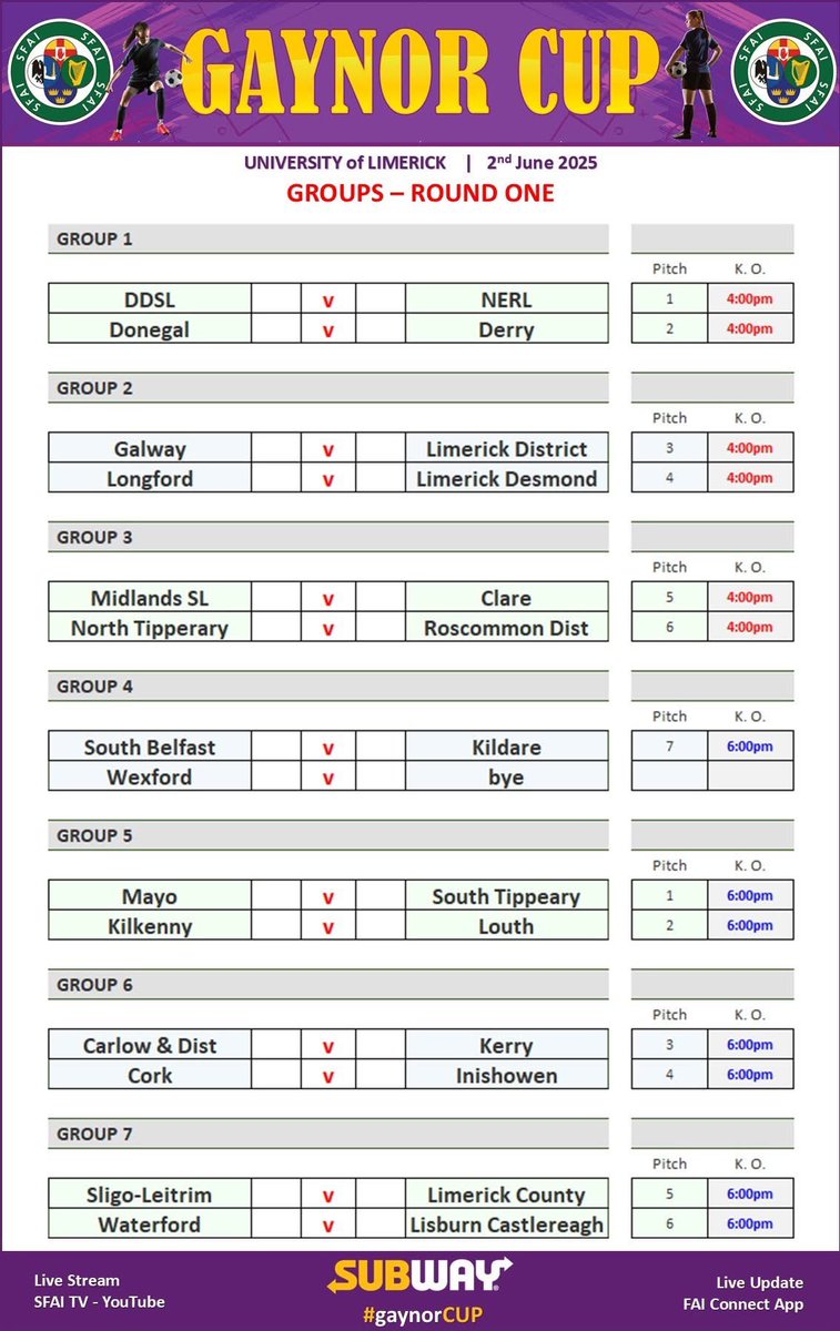 Day one kicks off in the Gaynor Cup at 6pm for Sligo Leitrim when they take on Limerick County. Good luck girls.