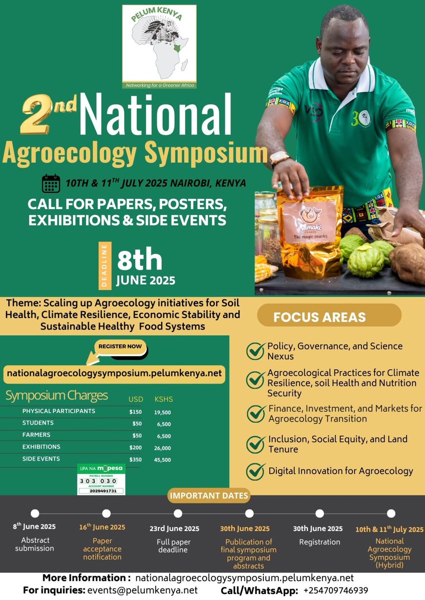 🚨CALL FOR ABSTRACTS
Join <a href="/PelumKenya/">PELUM Kenya</a>’s 2nd #Agroecology Symposium!
📅10–11 July 2025 | Nairobi
As a @KCOA_KHEA Partner, we advance agroecology through knowledge &amp; collaboration.
Submit by 8 June: lnkd.in/daGzUdVt
#KHEA #AgroecologyKE
<a href="/TOAMorganic/">TOAM</a> <a href="/SYMABIO/">SYMABIO</a>