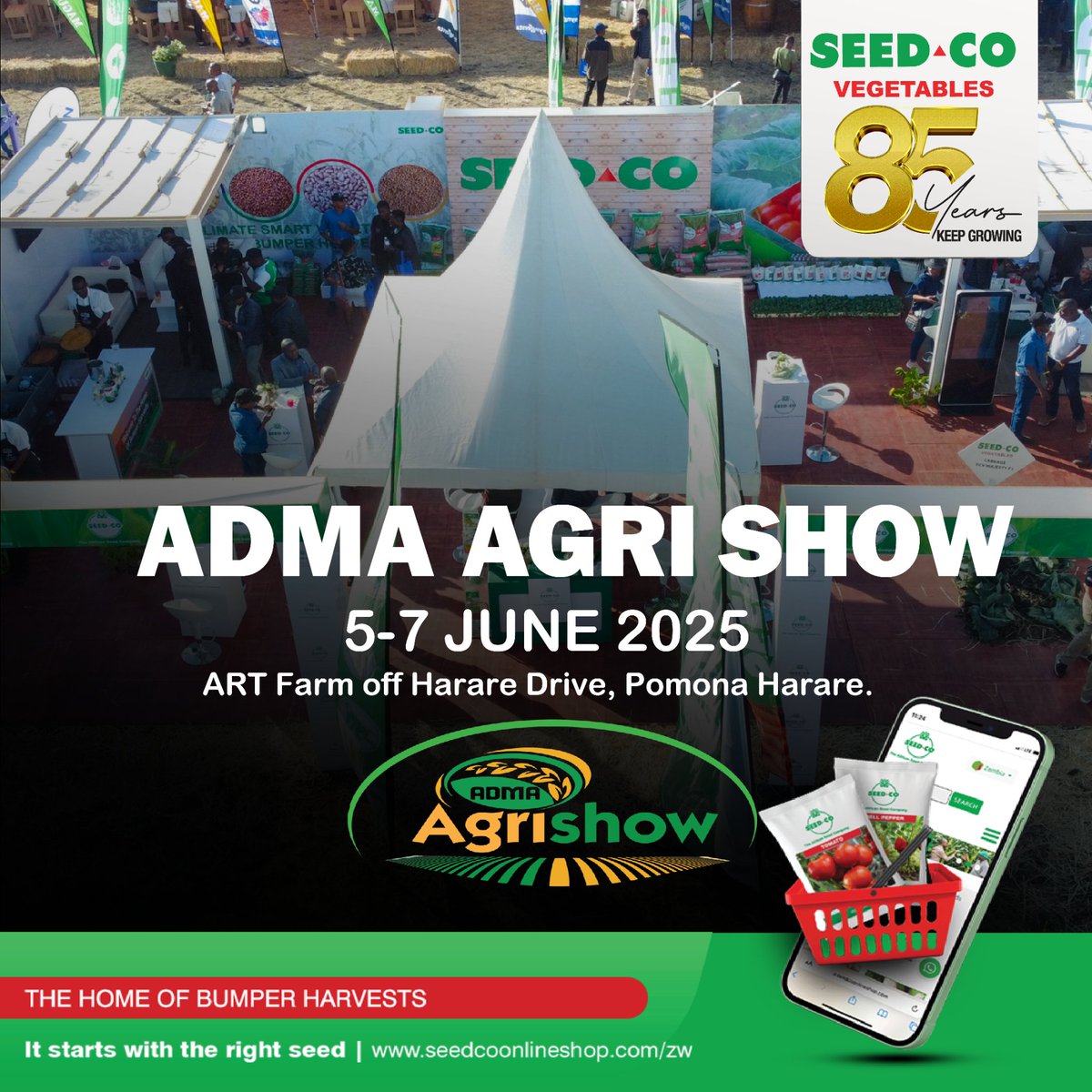 SeedCoVegZim's tweet image. Its Show time and we’re excited. Visit us at the ADMA Agrishow in Pomona from 5-7 June 2025. Our expert Agronomist will be on standby to serve you, discuss new varieties, new crops and cutting-edge technologies to make your farming operations profitable.

#seedcovegzim
