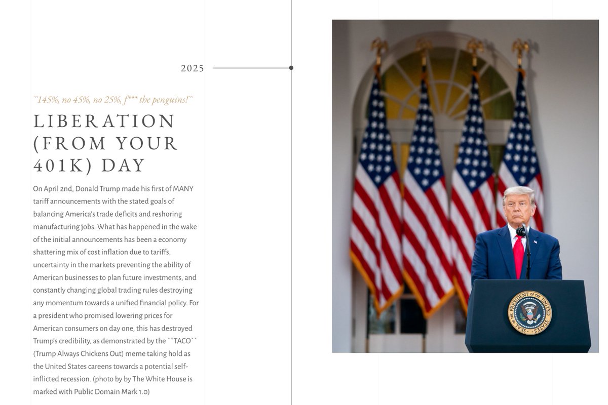 DJTrumpLibrary's tweet image. We've updated the timeline of @realDonaldTrump's first 100 days &amp;amp; made the first major 2025 update to the library.

Depressing, but necessary as America sinks further into authoritarianism. 

Oh, and we updated #PhaseTwo...

djtrumplibrary.com

Read it &amp;amp; literally weep...