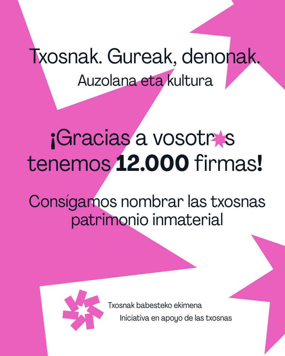 12.000 sinadura eta aurrera goaz! Animatu zuen hurbilekoak, senide, lagun, lankide, klasekide... Denok beharrezkoak gara.

Txosnak. Gureak, denonak!

txosnak.eus