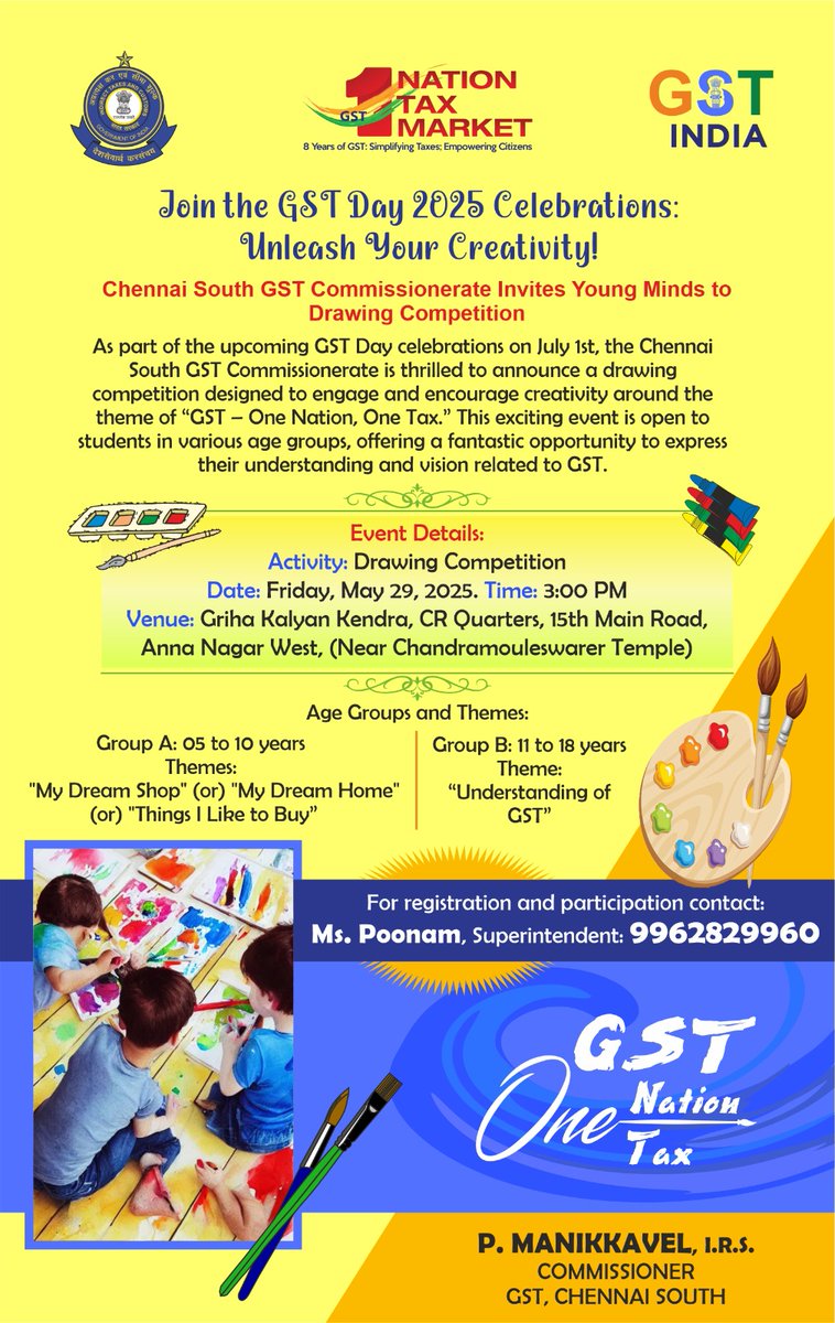 As part of the pre-GST celebration, the Chennai South Commissionerate has organized drawing Competition.