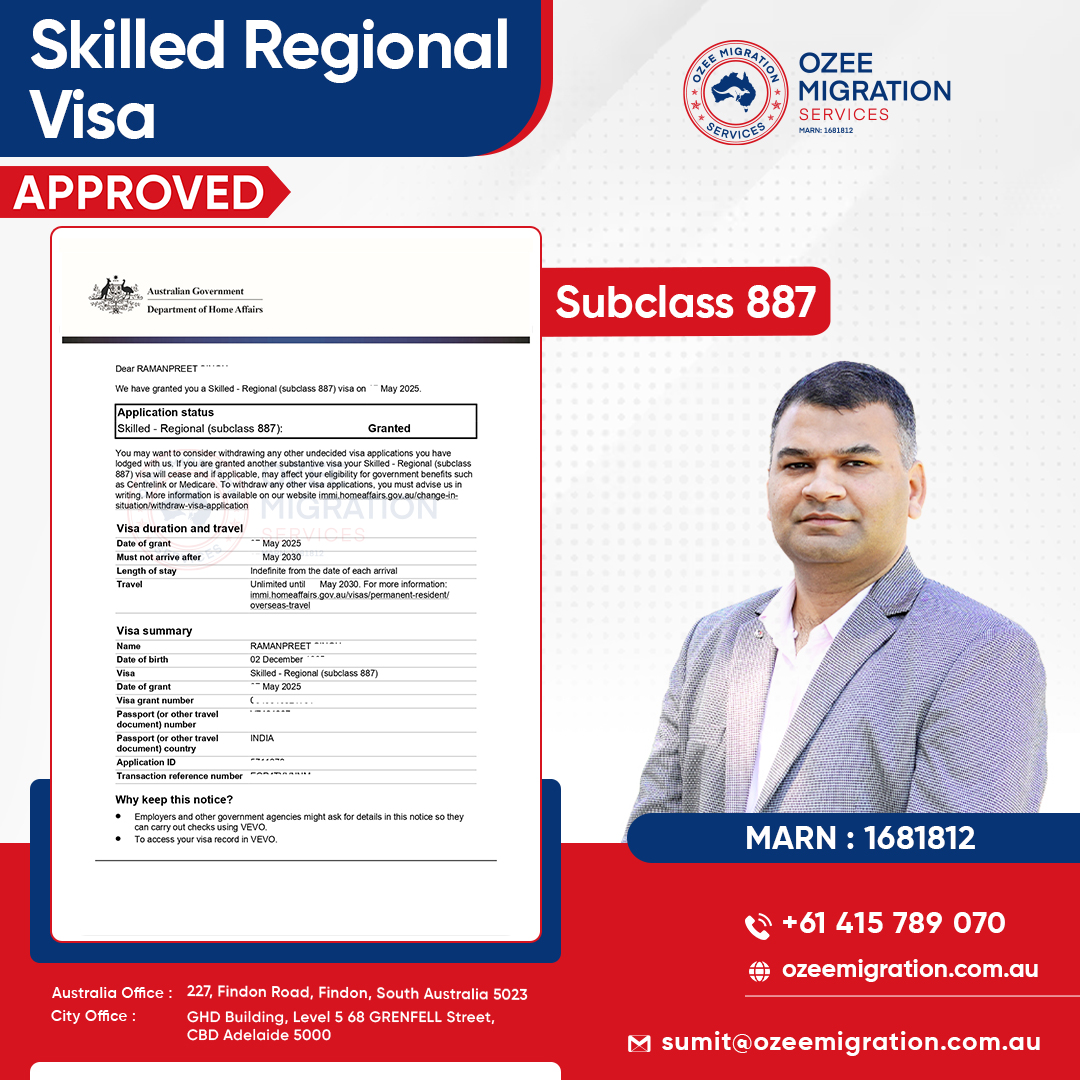 OzeeMigration's tweet image. Another proud moment at 𝐎𝐳𝐞𝐞 𝐌𝐢𝐠𝐫𝐚𝐭𝐢𝐨𝐧 𝐒𝐞𝐫𝐯𝐢𝐜𝐞𝐬 as Mr. Ramanpreet Singh and his beautiful family secure their Subclass 887 Skilled Regional Permanent Residency Visa

📞 +61 415 789 070
🌐ozeemigration.com.au

#Subclass887 #VisaGrant #OzeeMigration