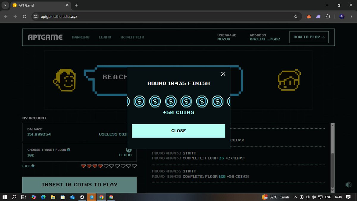 moozzook's tweet image. Just hit floor 128 on APT Game and earned +50 coins! 🚀🟡
Backrunning never felt this good. Let&apos;s gooo!
#APTGame #TheRadius