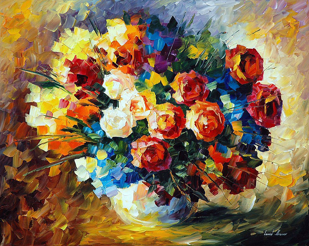 NIGHT ROSES - PALETTE KNIFE Oil Painting On Canvas By Leonid Afremov afremov.com/night-roses-pa…