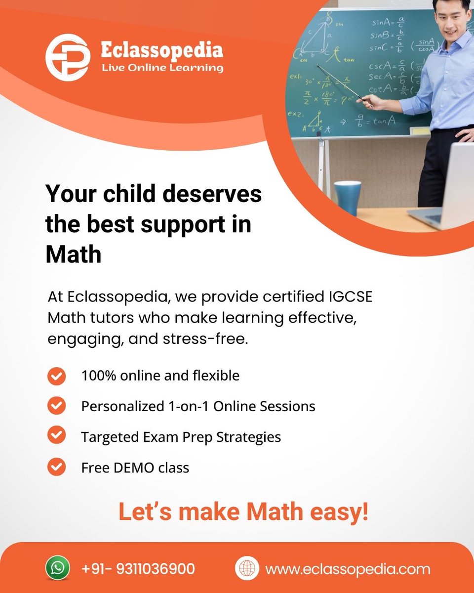 eclassopedia's tweet image. 📐✨ Ace IGCSE Math with Confidence! 

Struggling with tricky equations or confusing graphs? Don’t worry — Eclassopedia’s expert tutors are here to guide you every step of the way! 🚀  

#IGCSEMath #OnlineTutoring #MathSuccess #Eclassopedia #StudyOnline #MathTutors #ExamPrep