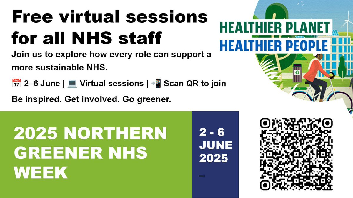 Northern Greener Week is taking place from today to 6 June 2025, and the NHS would really appreciate your support in helping to spread the word to staff across your organisations. 

This free virtual event is open to all NHS staff across the North of England – whether clinical or