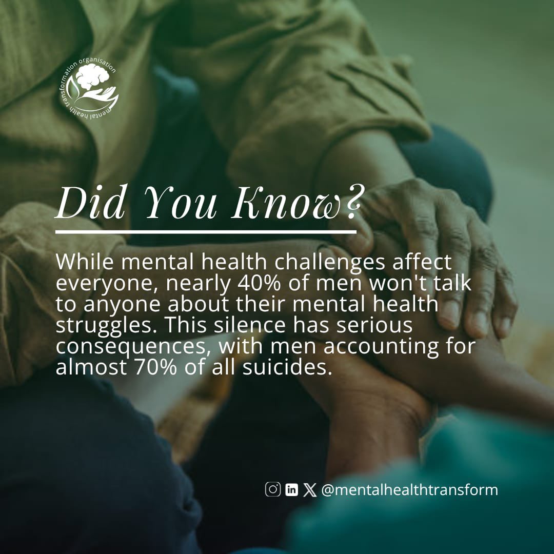 🧠 Nearly 40% of men don’t talk about their mental health  and men account for 70% of all suicides.
Silence is deadly.
Let’s break the stigma and create safe spaces for men to speak up. 
#MentalHealthAwareness #MensMentalHealth #BreakTheSilence #MentalHealthMatters #mht
