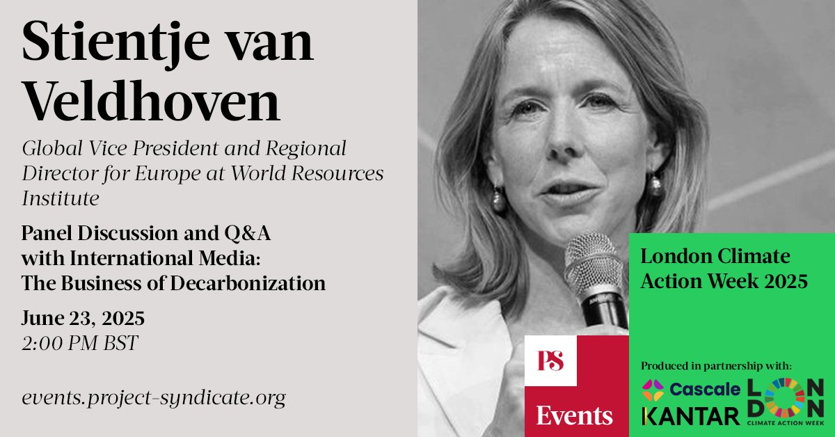 Project Syndicate (@prosyn) on Twitter photo .<a href="/SvVeldhoven/">Stientje v Veldhoven</a>, Global VP and Regional Director for Europe at <a href="/WorldResources/">World Resources Institute</a>, will be joining one of our expert panels at #LCAW2025 on June 23.
Discussions will focus on the industries that are leading the way on sustainability, and the lessons others can learn from them. .<a href="/SvVeldhoven/">Stientje v Veldhoven</a>, Global VP and Regional Director for Europe at <a href="/WorldResources/">World Resources Institute</a>, will be joining one of our expert panels at #LCAW2025 on June 23.
Discussions will focus on the industries that are leading the way on sustainability, and the lessons others can learn from them.