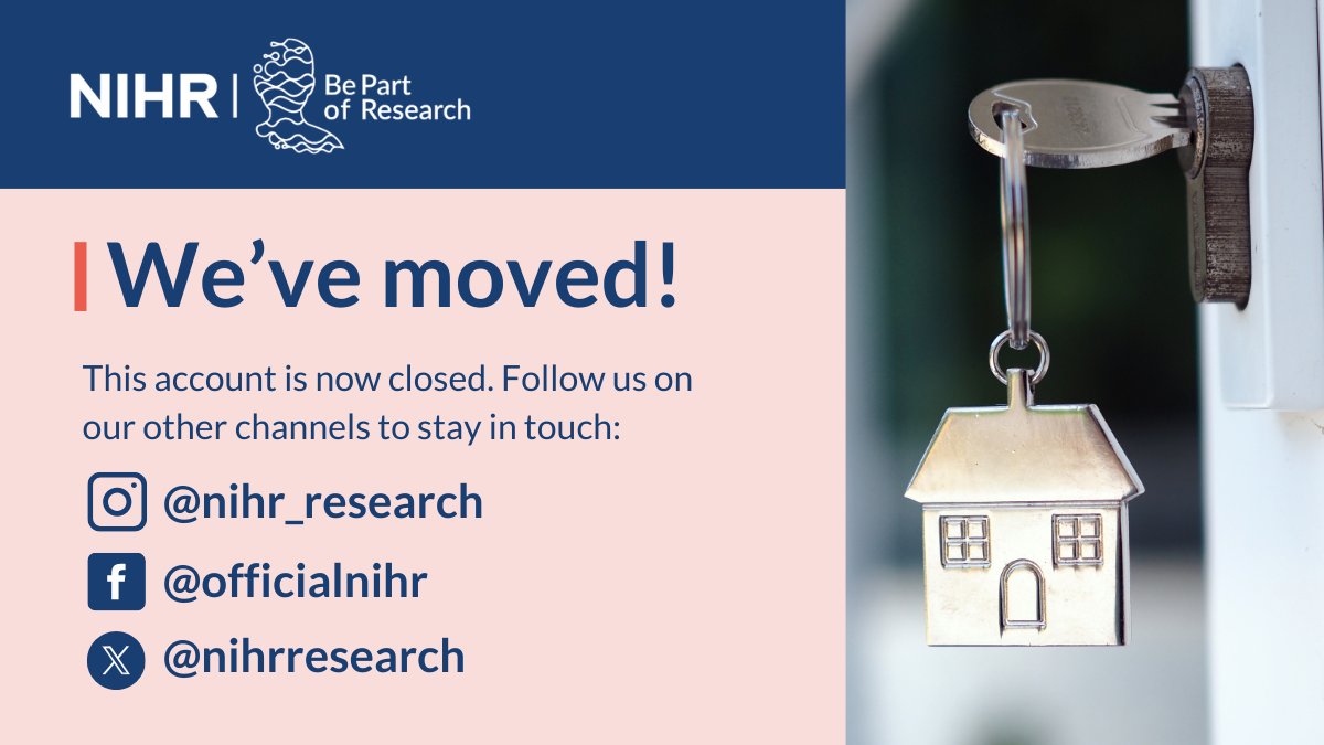 Be Part of Research (@nihrtakepart) on Twitter photo This account has now closed and we wonāt be posting anything new here or monitoring the inbox.
Follow our other channels or head over to <a href="/NIHRresearch/">National Institute for Health and Care Research</a> to stay up to date with all the latest health and care research. This account has now closed and we wonāt be posting anything new here or monitoring the inbox.
Follow our other channels or head over to <a href="/NIHRresearch/">National Institute for Health and Care Research</a> to stay up to date with all the latest health and care research.