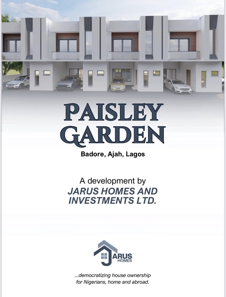 Paisley Garden, Badore, Ajah, Lagos

3BR terraced duplex for just N85m 

6-12 month payment plan available

Whatsapp 07036442913 to pick up a unit