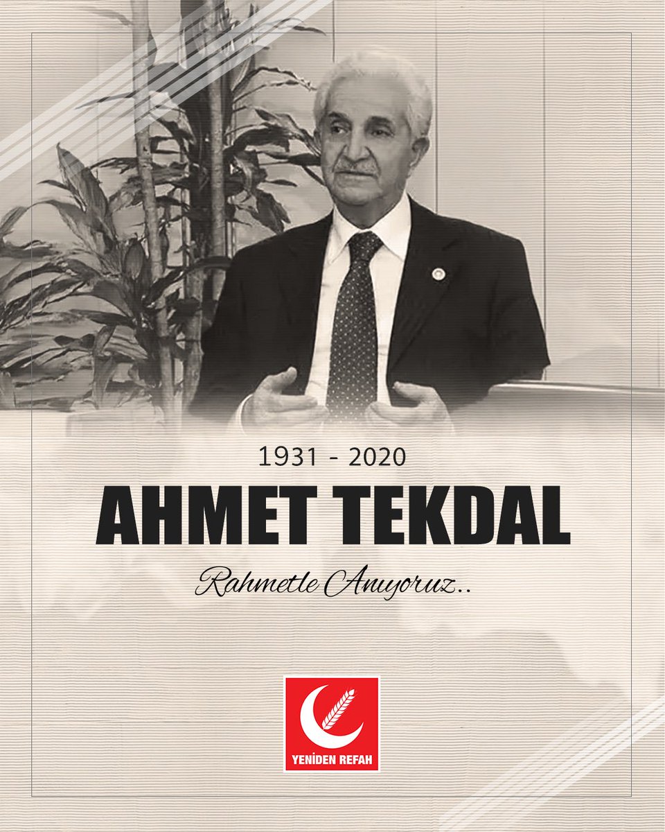 Milli Görüş’ün çınarlarından Ahmet Tekdal’ı vefat yıl dönümünde rahmet ve minnetle anıyoruz. Ahlakı, sadakati ve mücadelesiyle hayırla yâd ediyoruz. Ruhu şad, mekanı cennet olsun.