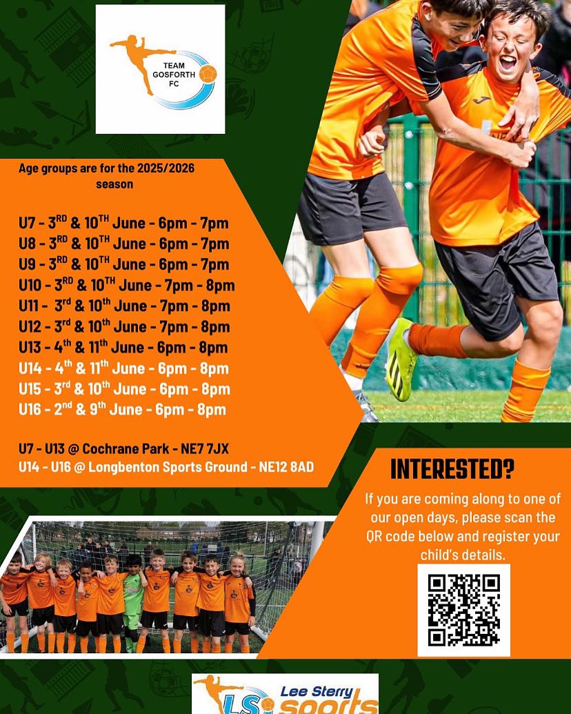 Team Gosforth Ajax U11’s 

Currently looking for couple players to join my Sunday team as we move to 9 side next season

We currently train at either Gosforth high or Cochrane park so excellent training facilities

If interested please drop me a message an will send you info