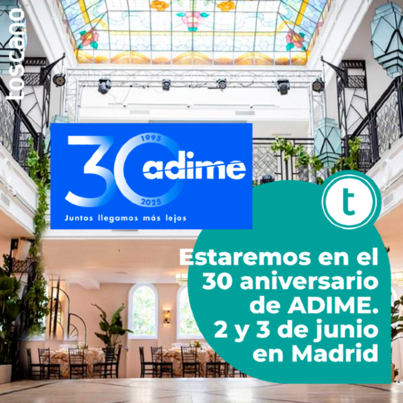 Hoy estaremos en la celebración del 30 aniversario de Adime en el espacio ABC Serrano, Madrid.
Una ocasión especial para seguir fortaleciendo el Sector del Material Eléctrico.