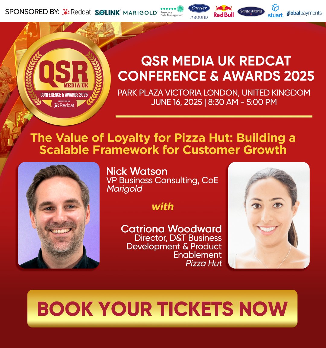 Learn from Catriona Woodward of Pizza Hut as she joins Nick Watson of Marigold at the QSR Media UK Redcat Conference &amp; Awards 2025 to explore how to build a scalable framework for customer growth.

Book your tickets here: bit.ly/3EILmuD

#QSRMediaUK #PizzaHut #Marigold