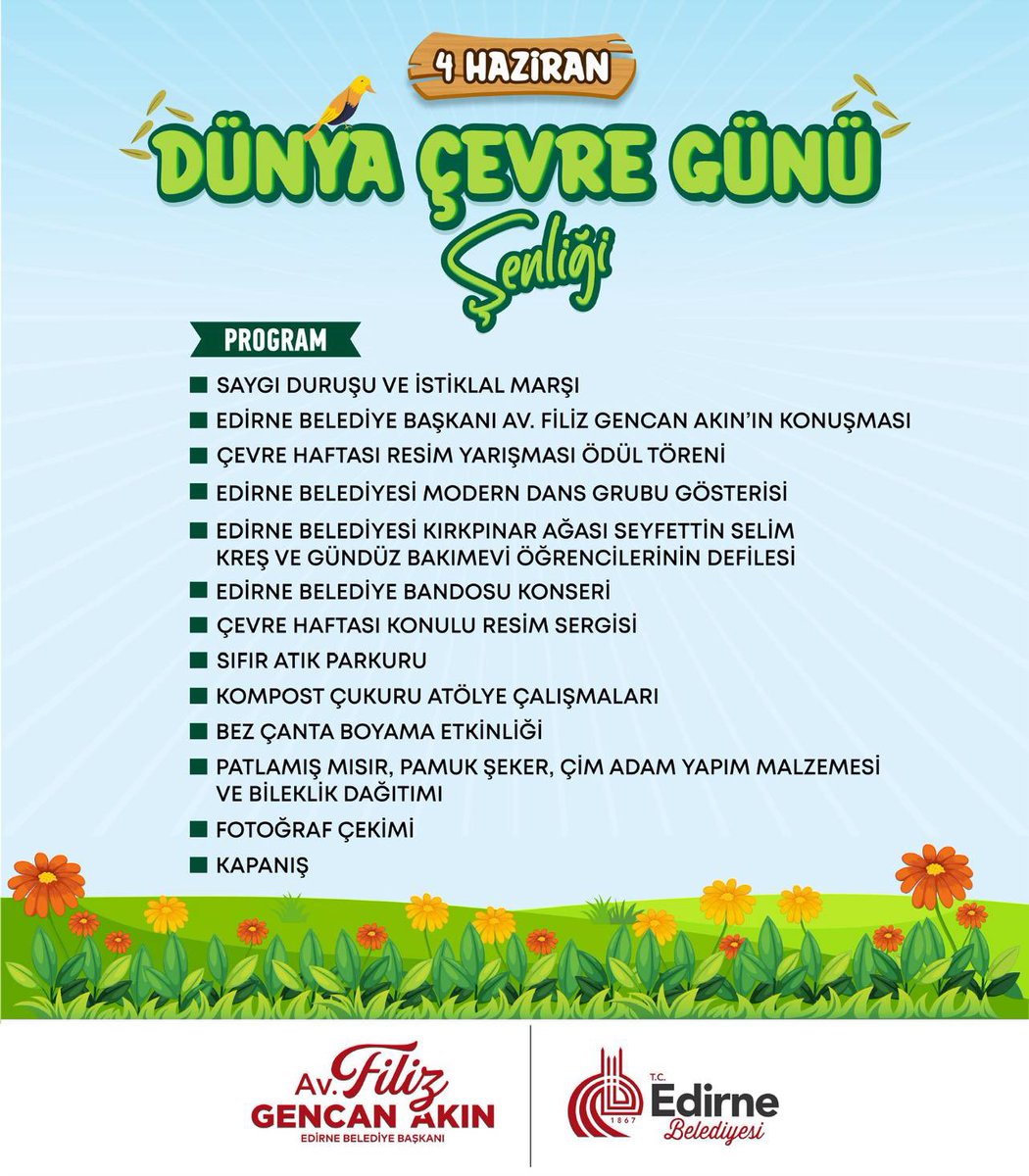 Dünya Çevre Günü kapsamında düzenlenecek olan Edirne Belediyesi İklim Değişikliği ve Sıfır Atık Müdürlüğümüzün düzenlediği Dünya Çevre Günü Şenliği’ne ve Sıfır Atık Market’imizin açılışına herkesi bekliyoruz.

⏰ 10.00 – Sıfır Atık Market Açılışı
📍 Kocasinan Mahallesi, Şevki