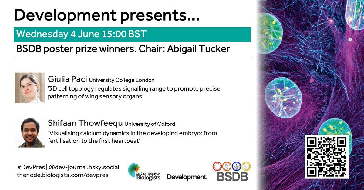 Development (@dev_journal) on Twitter photo *This Wed 4 June 15:00 BST*
Register to attend our next Development presents... webinar, celebrating the winners of the <a href="/_BSDB_/">British Society for Developmental Biology</a> postdoc poster prize from the Biologists @ 100 conference. We'll hear from <a href="/giulia_paci/">Giulia Paci</a> and <a href="/ShifaanT/">Shifaan Thowfeequ</a>
us02web.zoom.us/webinar/regist⦠*This Wed 4 June 15:00 BST*
Register to attend our next Development presents... webinar, celebrating the winners of the <a href="/_BSDB_/">British Society for Developmental Biology</a> postdoc poster prize from the Biologists @ 100 conference. We'll hear from <a href="/giulia_paci/">Giulia Paci</a> and <a href="/ShifaanT/">Shifaan Thowfeequ</a>
us02web.zoom.us/webinar/registā¦