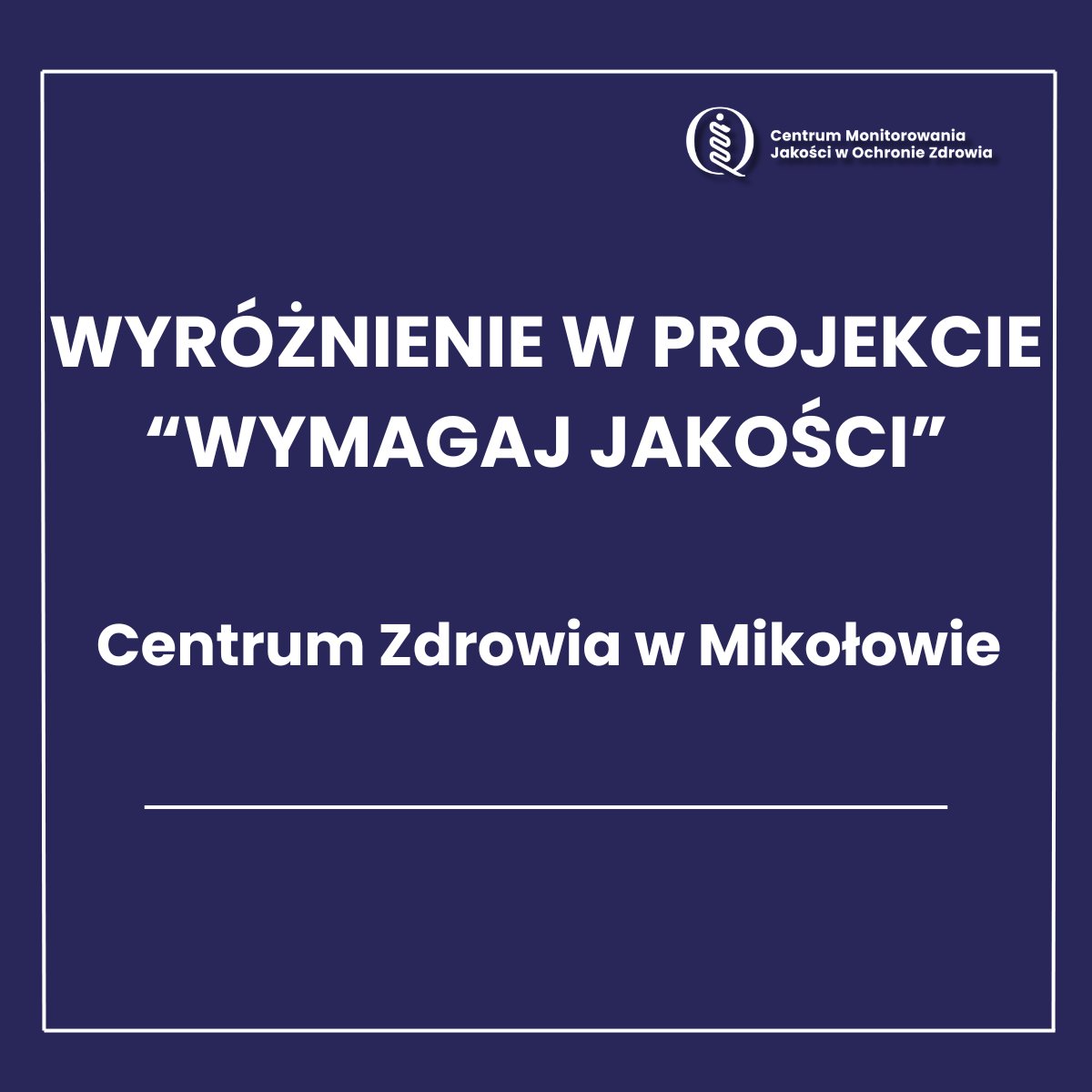 Centrum Monitorowania Jakości w Ochronie Zdrowia (@cmjakosc) on Twitter photo Informujemy o kolejnym wyróżnieniu w projekcie "Wymagaj Jakości" - prowadzonym wspólnie przez CMJ oraz <a href="/RzeczPacjenta/">Rzecznik Praw Pacjenta</a>
Wyróżnienie zostaje przyznane Centrum Zdrowia w Mikołowie!🏅🏅
Serdecznie gratulujemy! Informujemy o kolejnym wyróżnieniu w projekcie "Wymagaj Jakości" - prowadzonym wspólnie przez CMJ oraz <a href="/RzeczPacjenta/">Rzecznik Praw Pacjenta</a>
Wyróżnienie zostaje przyznane Centrum Zdrowia w Mikołowie!🏅🏅
Serdecznie gratulujemy!