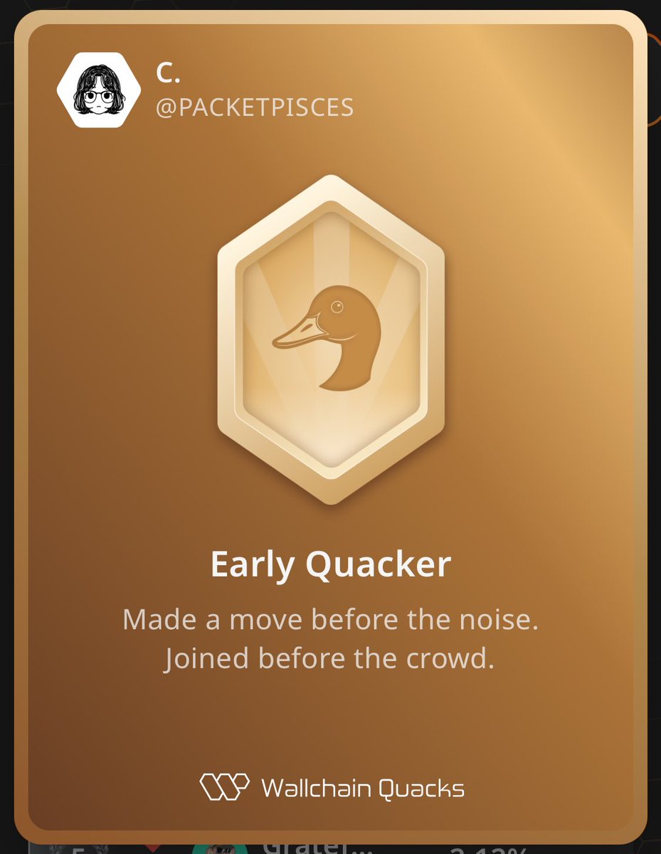 just unlocked the Early Quacker on <a href="/wallchain_xyz/">Wallchain Quacks</a> 

not on board yet? drop a comment for an invite