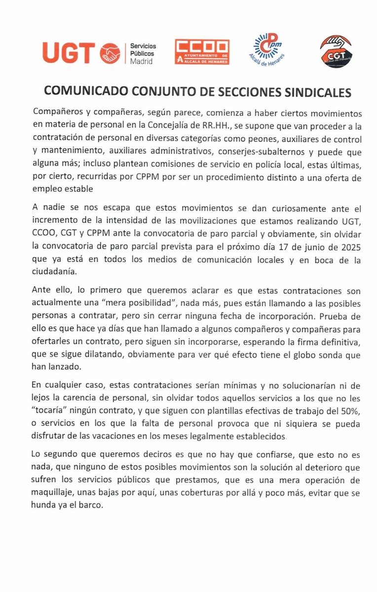 ugt_aytoalcala's tweet image. Nuestras movilizaciones empiezan a dar pequeños frutos. Pero aún queda mucho camino por recorrer. Algunos servicios municipales continúan en la UCI y siguen olvidados por el PPVOX