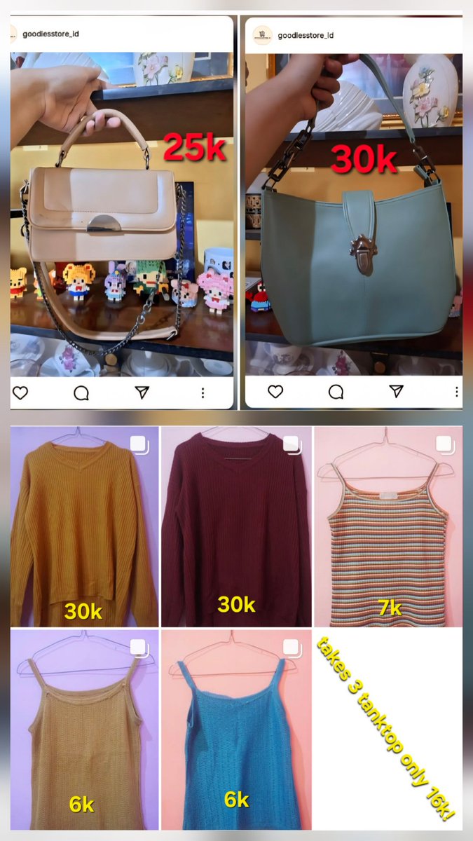 Sherinnazuu's tweet photo. haloo guyss aku jual all under 30k buat atasann <3 boleh check ig @.goodiesstore.id or dm for more details yahh https://t.co/xmAqjL3sdN