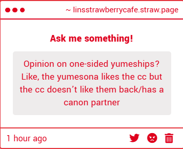 I LOVE THIS IVE ACTUALLY TALKED ABOUT IT BEFORE !! but also. i worry for your wellbeing if the yumesona is a self insert