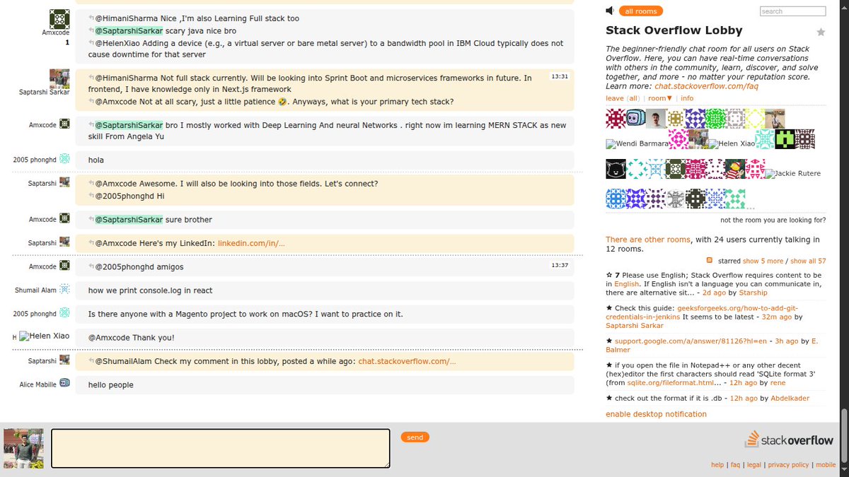 SSarkar2007's tweet image. Just checked out the new Stack Overflow Lobby — and it’s 🔥
Real-time chats, quick Q&A, casual conversations — all in one place.
Curious to hear if others have tried it too — what’s your experience been like?
Screenshots below 👇
#StackOverflow #DevChat #Lobby #CodingCommunity