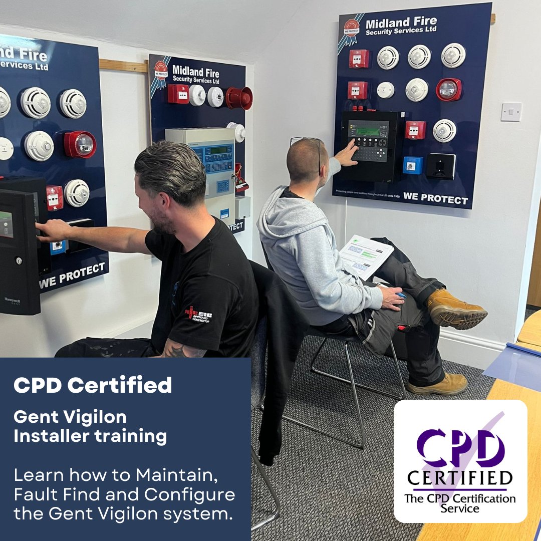 firedetection's tweet image. Learn how to Maintain, Fault Find and Configure the Gent Vigilon system.
CPD certified training courses for Electricians and Fire Alarm Engineers.
midlandfiresecurity.co.uk/client-support…
#firealarms #firealarmtraining #electricians #electriciantraining #trainingcourses #cpd #cpdcertified