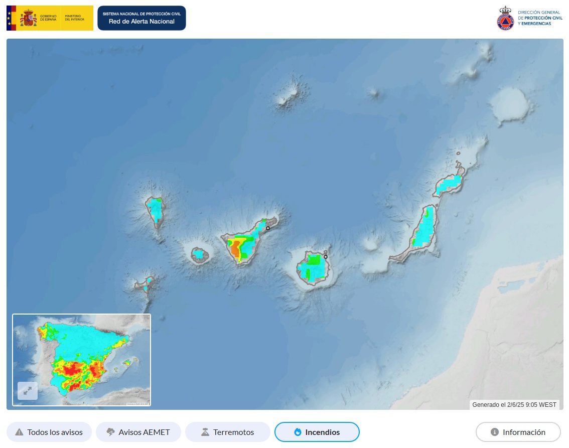 Protección Civil (@proteccioncivil) on Twitter photo 🗓️Lunes 2 de junio
➡️Situación del riesgo de 🔥 incendios forestales #IIFF
➡️Si descubres un fuego en su inicio👉1⃣1⃣2⃣☎️
ℹ️Consulta el mapa actualizado👉ran-vmap.proteccioncivil.es <a href="/interiorgob/">Ministerio del Interior</a> 🗓️Lunes 2 de junio
➡️Situación del riesgo de 🔥 incendios forestales #IIFF
➡️Si descubres un fuego en su inicio👉1⃣1⃣2⃣☎️
ℹ️Consulta el mapa actualizado👉ran-vmap.proteccioncivil.es <a href="/interiorgob/">Ministerio del Interior</a>
