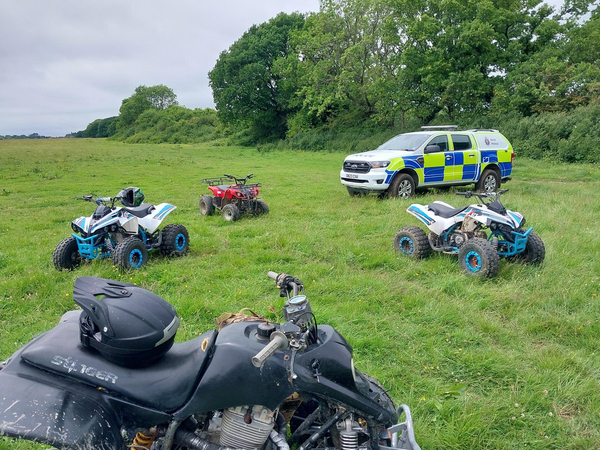 KentPoliceRural's tweet image. RTF patrolled area in Dover experiencing issues with off road bikes. 2 Adults and Children with 4 Quad Bikes were dealt with. If you cause a nuisance by off roading without the landowner's permission you could lose your Vehicle, your Licence and could face Prosecution. DR