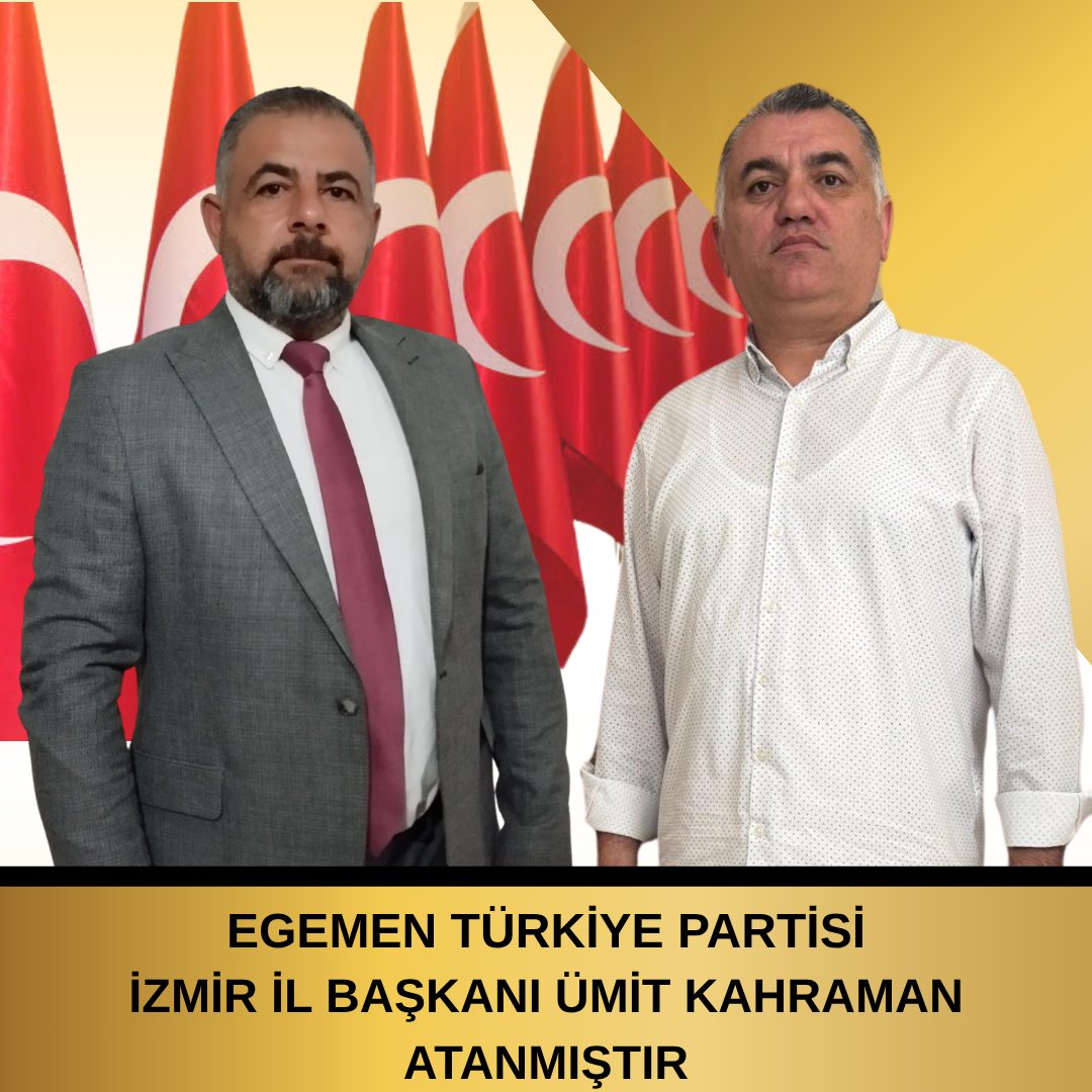 EGEMEN TÜRKİYE PARTİSİ

İZMİR İL BAŞKANI ÜMİT KAHRAMAN ATANMIŞTIR. 

#EGEMENTÜRKİYEPARTİSİ