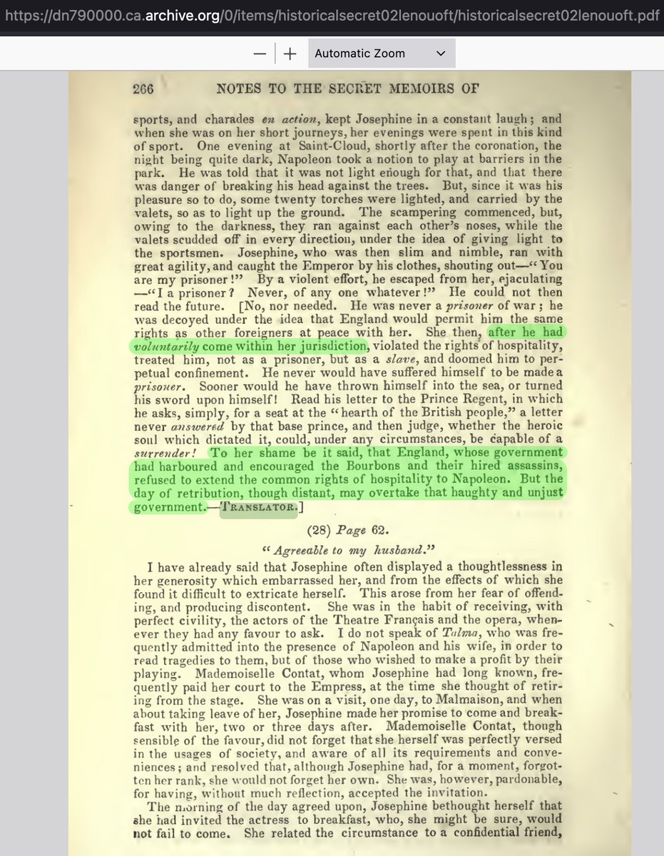 Before he proposed the “subject to the jurisdiction thereof” formulation that is now in the 14th amendment’s citizenship clause, Jacob Howard translated Empress Josephine’s Memoirs. The translator’s notes show that Napoleon was in his good books while Great Britain was not.