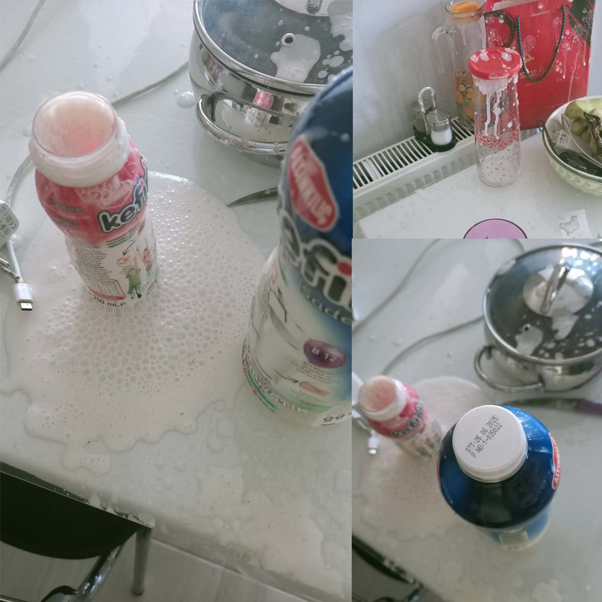 omercam's tweet image. 02/06/2025 tarihinde ŞOK marketten sürekli tükettiğim ALTINKILIÇ ürünlerinden Sade Kefir ve Meyveli Kefirix'i satın aldım. Eve geldim meyvelisini içmek istedim. Kapağını açar açmaz patladı ve heryere saçıldı. Etrafın batmasına mı yanayım içemediğime mi yanayım. #AltinkilicKefir