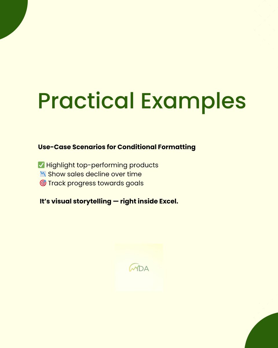 LearnwithWiDa's tweet image. Learn to Use Conditional Formatting in Excel to highlight trends, spot errors, and make your data Pop!

Stand a chance to take your DA skills to the next level with us📊 
#ExcelTips #ConditionalFormatting 
1/2...