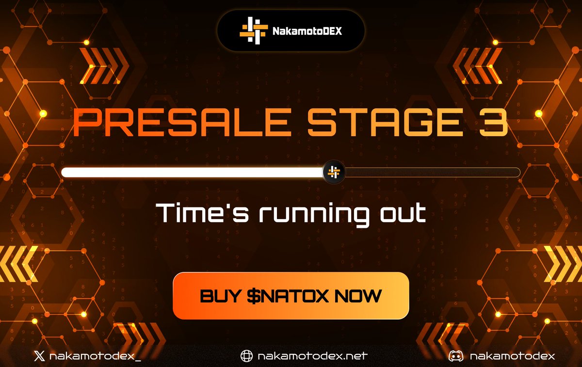NakamotoDEX (@nakamotodex_) on Twitter photo 🔓 Unleash Bitcoin #DeFi - <a href="/NakamotoDex_/">NakamotoDEX</a> is LIVE with #Presale Stage 3!
💸 $0.0003 per $NATOX
🧱 Built on #Bitcoin (Stacks)
🎯 Ends soon - Buy NOW 👉 nakamotodex.net/dashboard
This isn’t just a token. It’s the gateway to a new trading era.
#NakamotoDex #DeFi #Presale 🔓 Unleash Bitcoin #DeFi - <a href="/NakamotoDex_/">NakamotoDEX</a> is LIVE with #Presale Stage 3!
💸 $0.0003 per $NATOX
🧱 Built on #Bitcoin (Stacks)
🎯 Ends soon - Buy NOW 👉 nakamotodex.net/dashboard
This isn’t just a token. It’s the gateway to a new trading era.
#NakamotoDex #DeFi #Presale