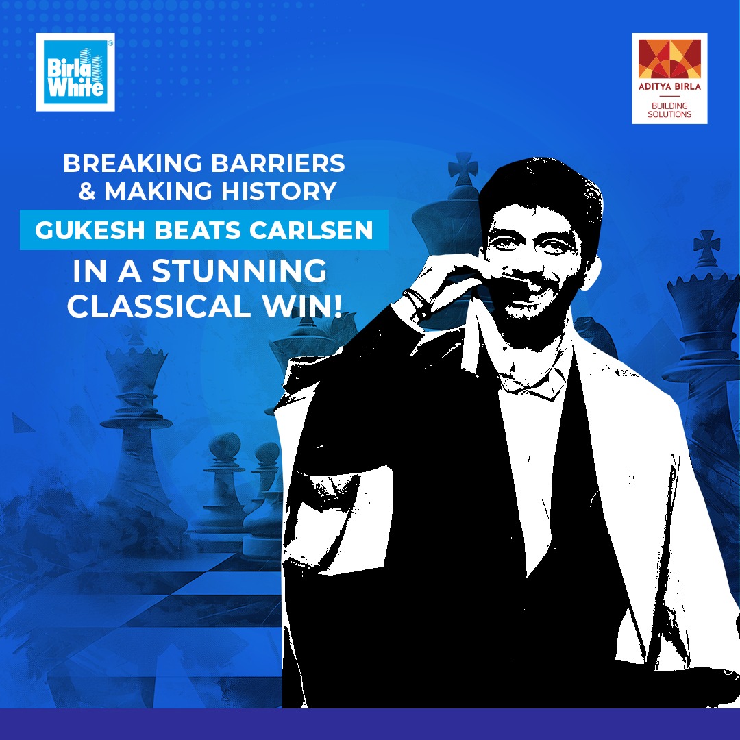 BirlaWhite's tweet photo. Checkmate to history! 🏆
In a battle of brilliance, Gukesh defeats Magnus Carlsen and carves his name in the books of legends. Here's to India's rising chess star! 🇮🇳♟️
#ChessChampion #IndiaShining #CheckmateMoment #BirlaWhiteKaWhiteCementAdvantage #RisingStar #HistoryMade https://t.co/p3tINDmflT
