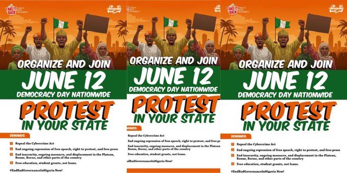 FintterFm's tweet image. Take It Back Movement Declares June 12 National Day of Protest Against Tinubu’s “Tyranny”

#June12Protest #TakeItBack #EndTyranny #TinubuAdministration #DemocracyDay #SaharaReporters 

 fintter.com/posts/429