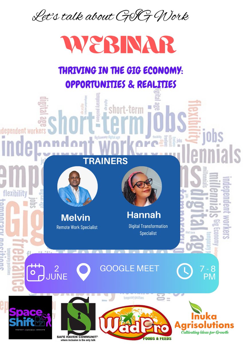 Later today, I’ll be joining a webinar to share some honest truths about gig work—the opportunities it offers and the realities that come with it. I am so excited for this.

The webinar is open to everyone. Join us at 7 PM EAT.

Meeting link: meet.google.com/sqd-sdhu-wqt

#gigwork