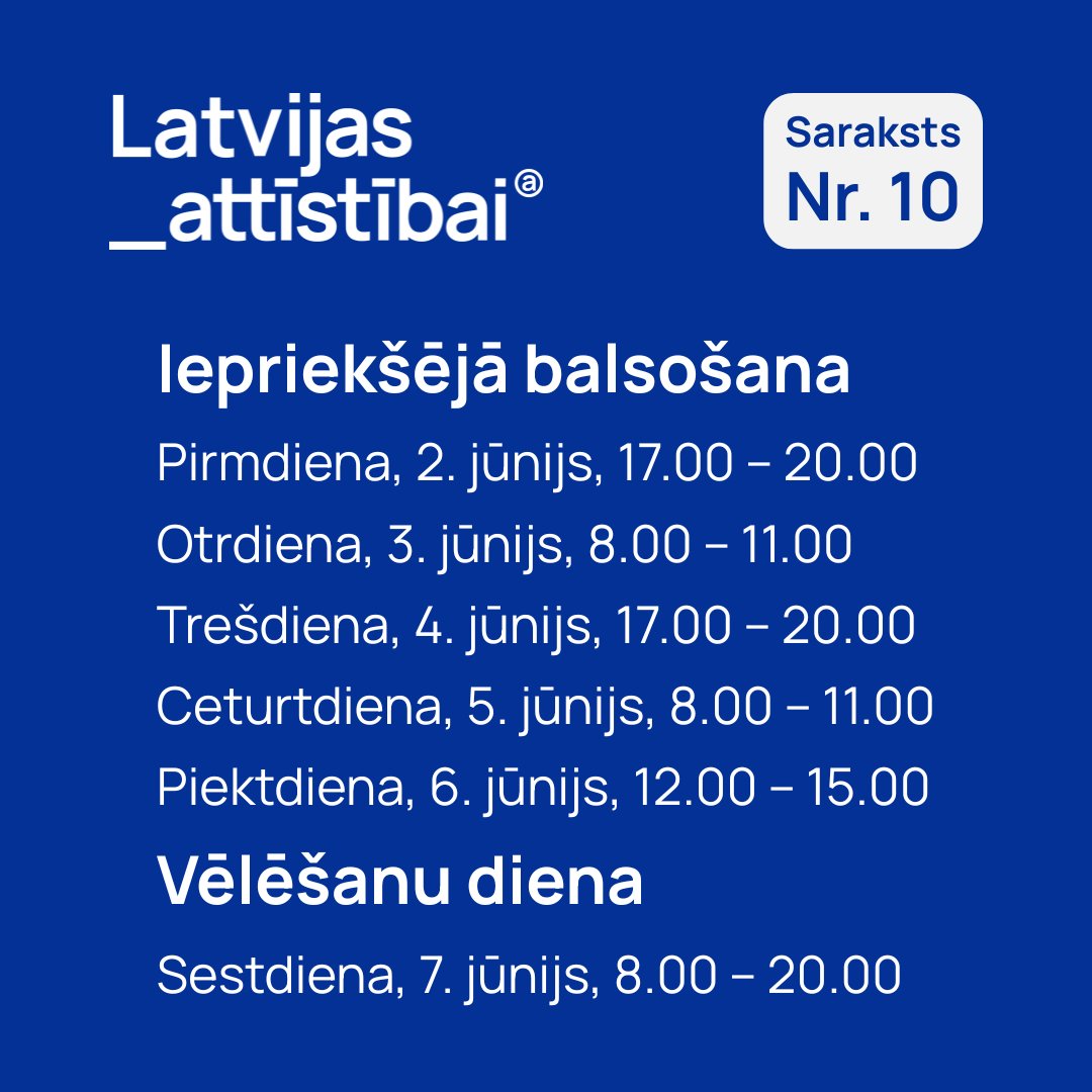 🗳️Pašvaldību vēlēšanas sākas šodien!
Balso par 10. sarakstu, par "Latvijas attīstībai"! Mums ir plāns, un mums komanda!