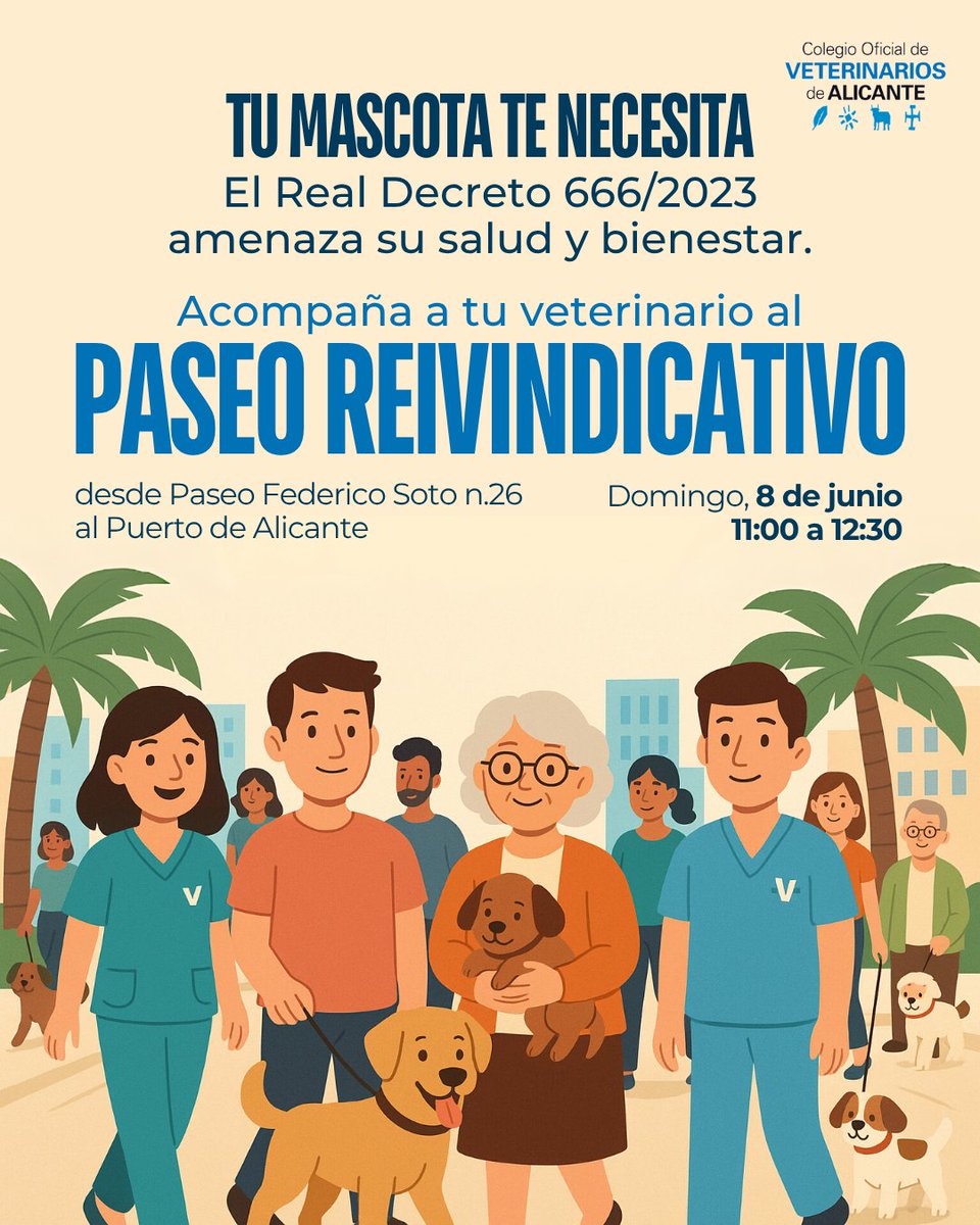 📢 Este domingo 8 de junio, únete a nosotros en Alicante para alzar la voz en defensa del bienestar animal, la salud pública y contra el Real Decreto 666/2023.

📍 Recorrido: Desde Avda. Federico Soto, nº 26 hasta el Puerto de Alicante
🕚 Horario: De 11:00 a 12:30 h